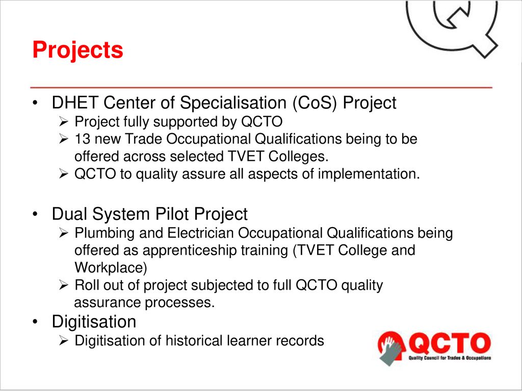 Projects DHET Center of Specialisation (CoS) Project