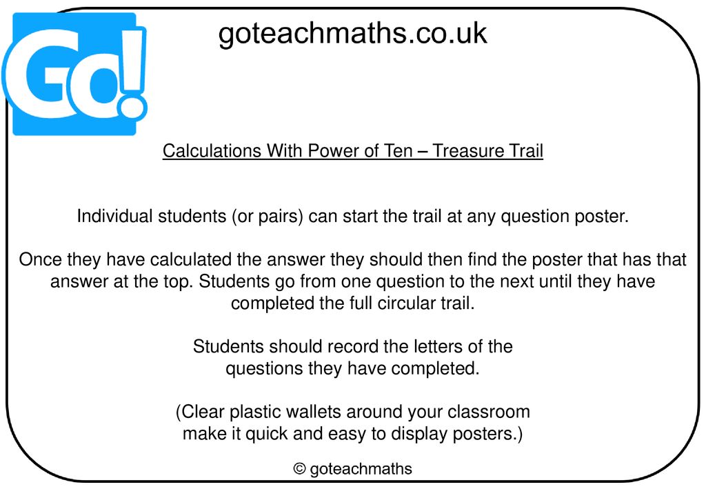 Calculations With Power of Ten – Treasure Trail