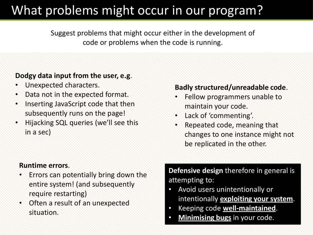 Programming Techniques :: Defensive Design - ppt download