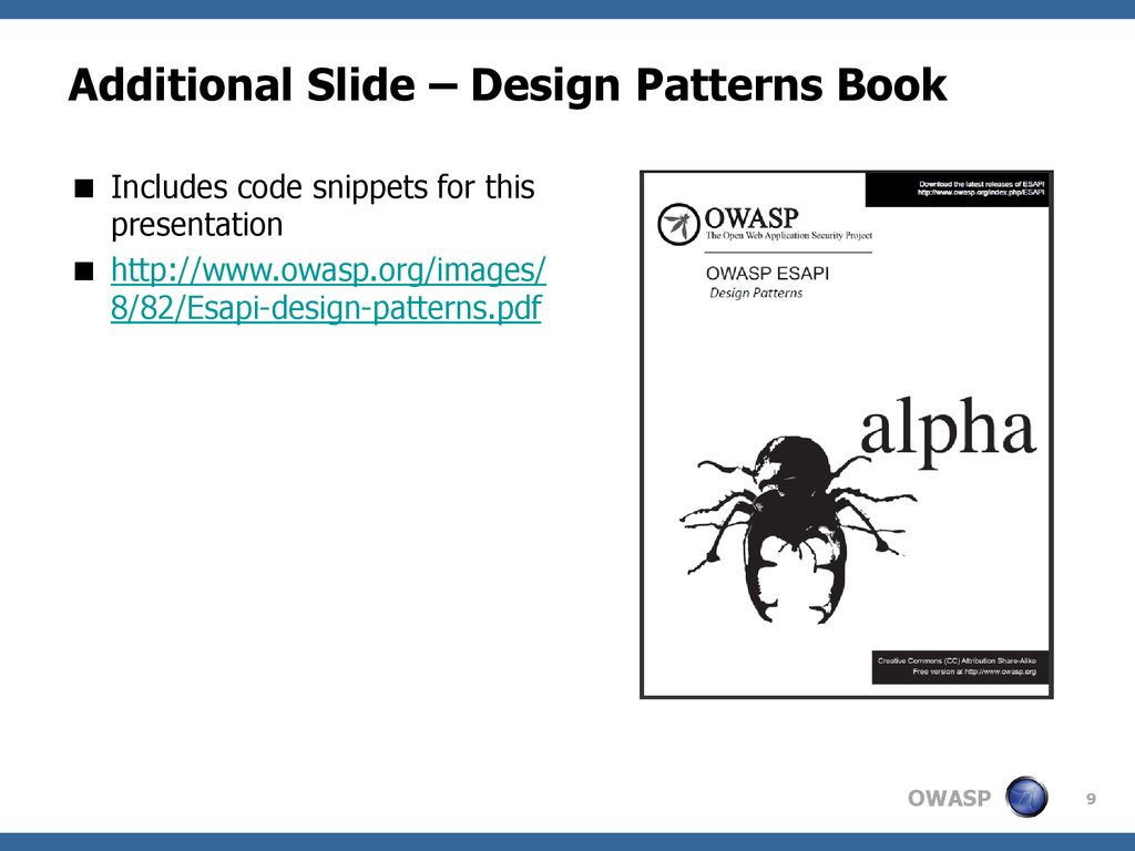 Esapi design patterns november 2009 mike boberski booz allen hamilton