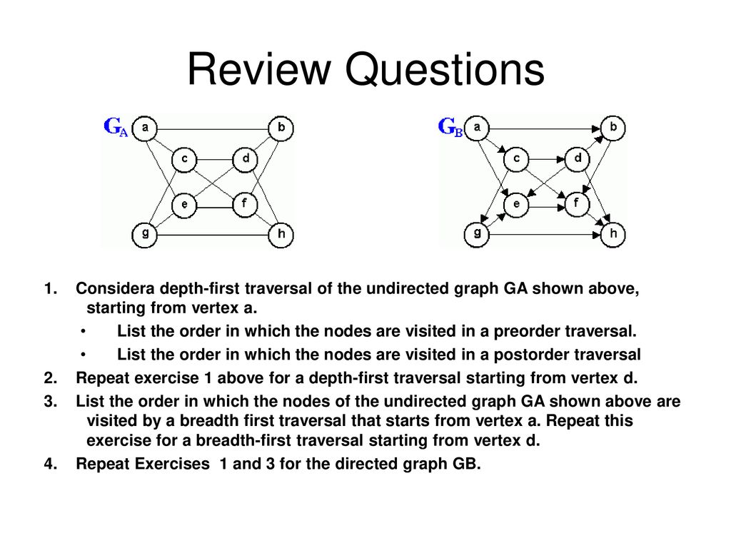 Graph Traversals Depth-First Traversals. Algorithms. Example. - ppt ...