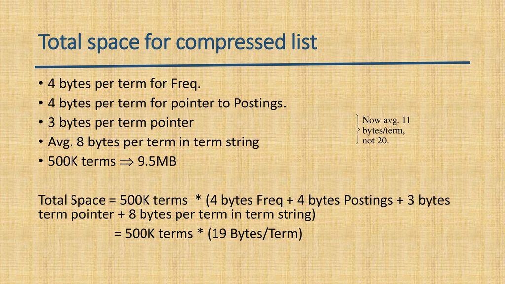 Total space for compressed list