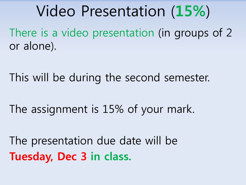 Video Presentation (15%)