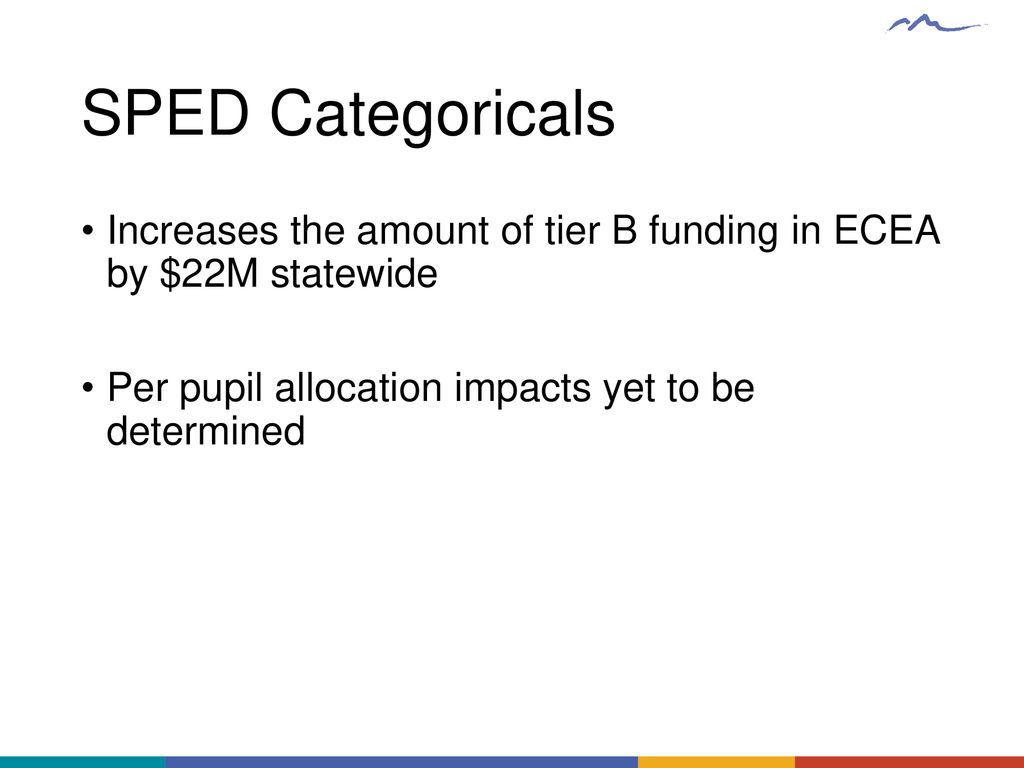 SPED Categoricals Increases the amount of tier B funding in ECEA by $22M statewide.