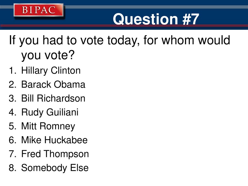 Question #7 If you had to vote today, for whom would you vote