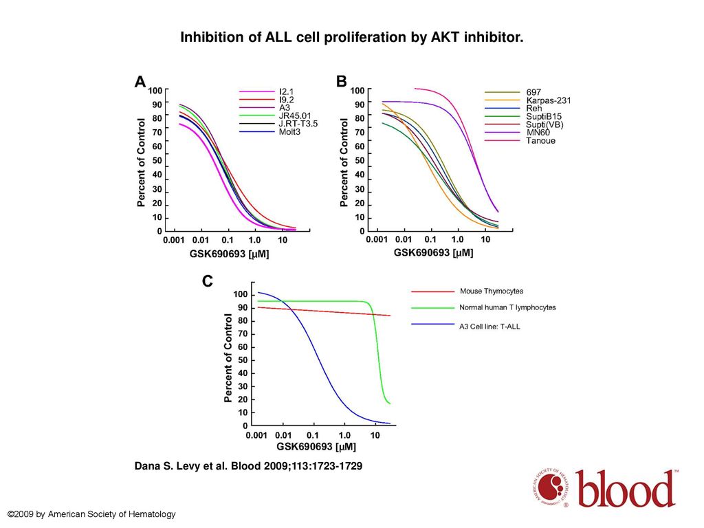 Inhibition of ALL cell proliferation by AKT inhibitor.