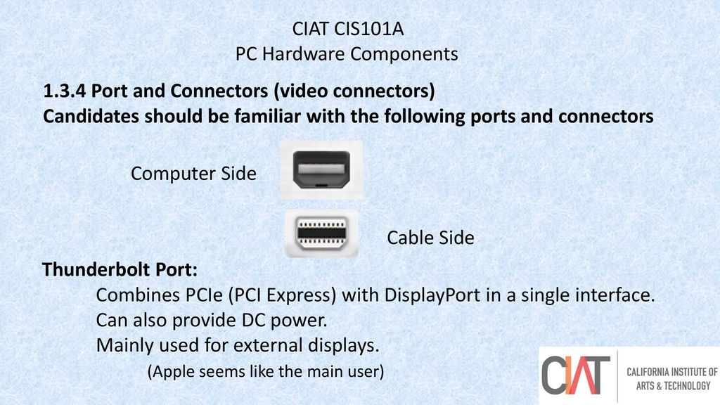 CIAT CIS101A PC Hardware Components Port and Connectors (video connectors)