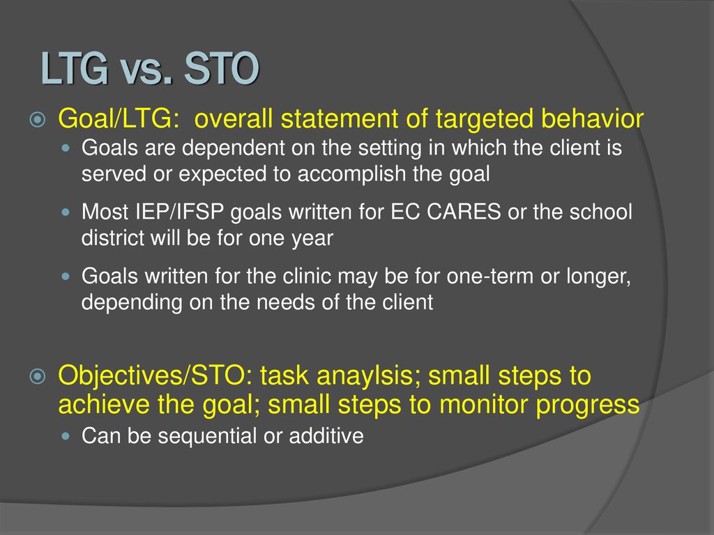 Agenda Goal Writing LTG vs STO SMART acronym Types - ppt download
