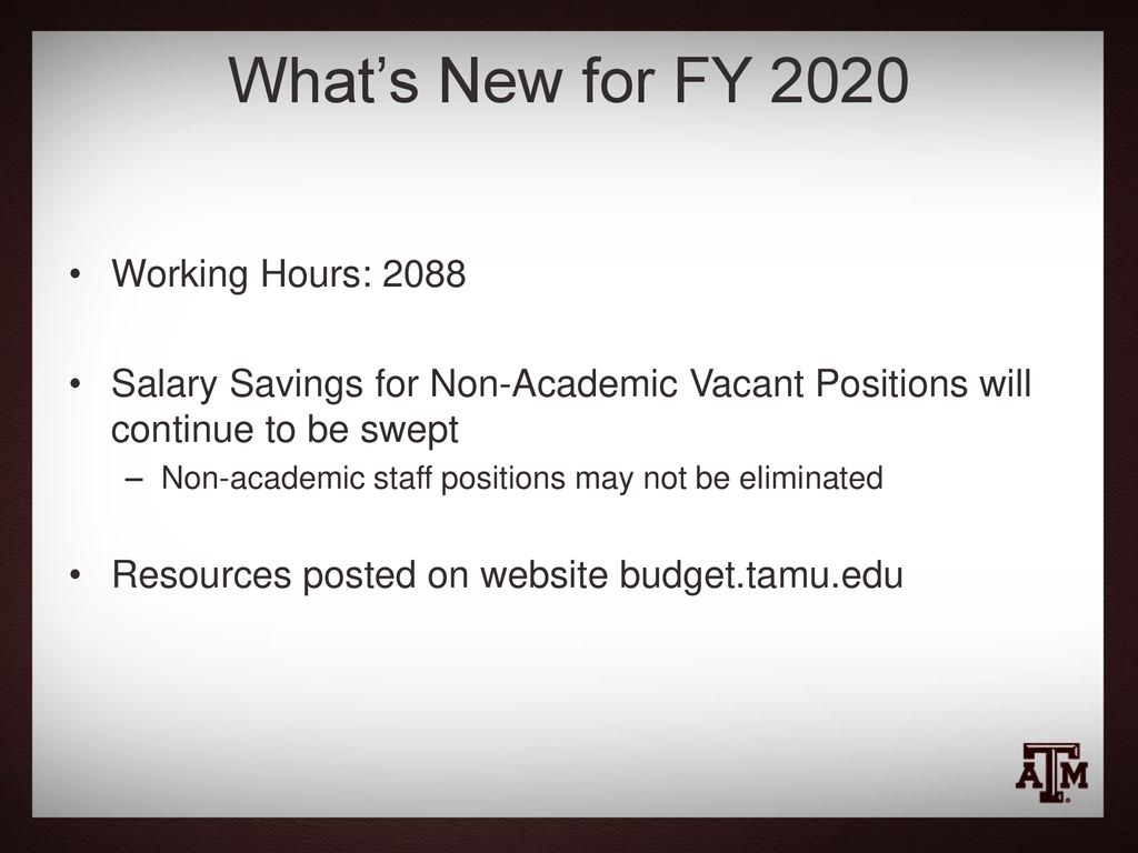 What’s New for FY 2020 Working Hours: 2088