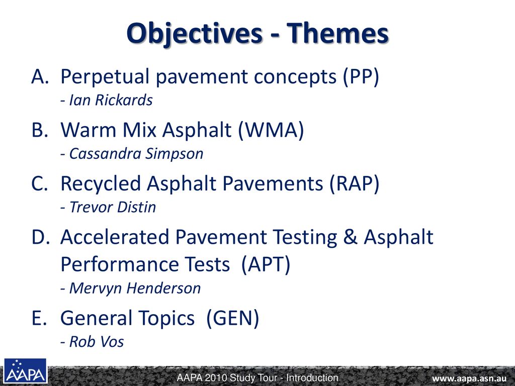 Objectives - Themes Perpetual pavement concepts (PP) - Ian Rickards