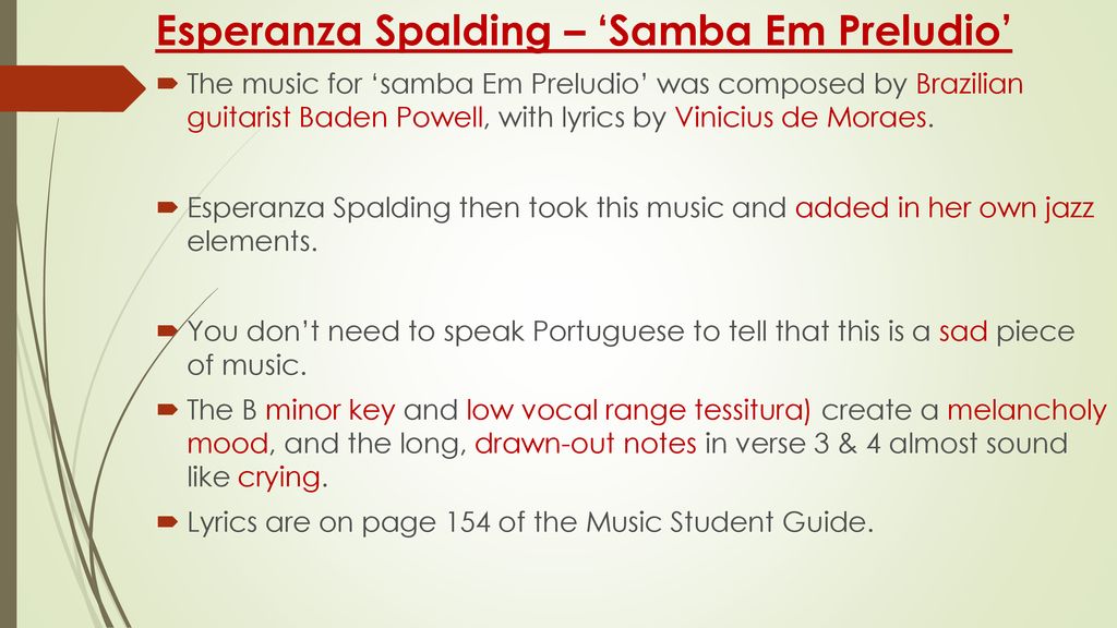 Esperanza Spalding – 'Samba Em Preludio' - ppt download
