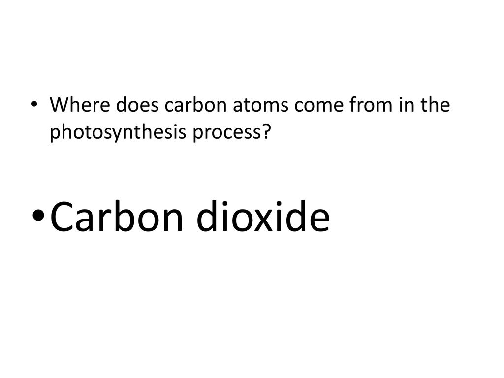Where does carbon atoms come from in the photosynthesis process
