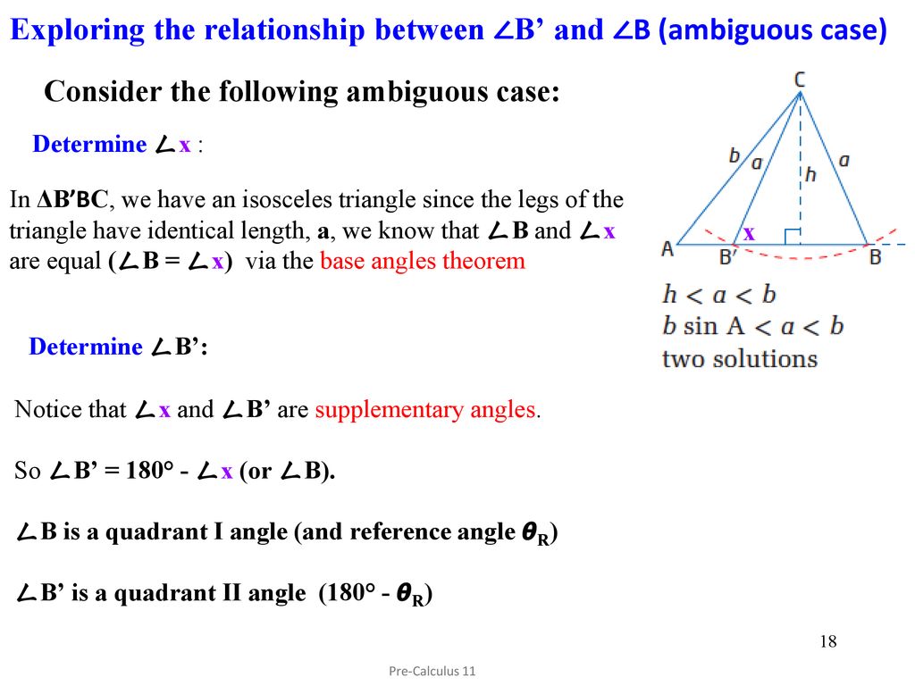 Exploring the relationship between ∠B’ and ∠B (ambiguous case)