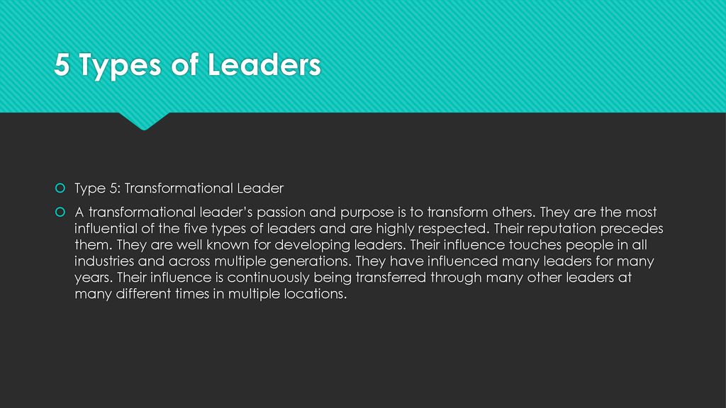 5 Types of Leaders Type 5: Transformational Leader
