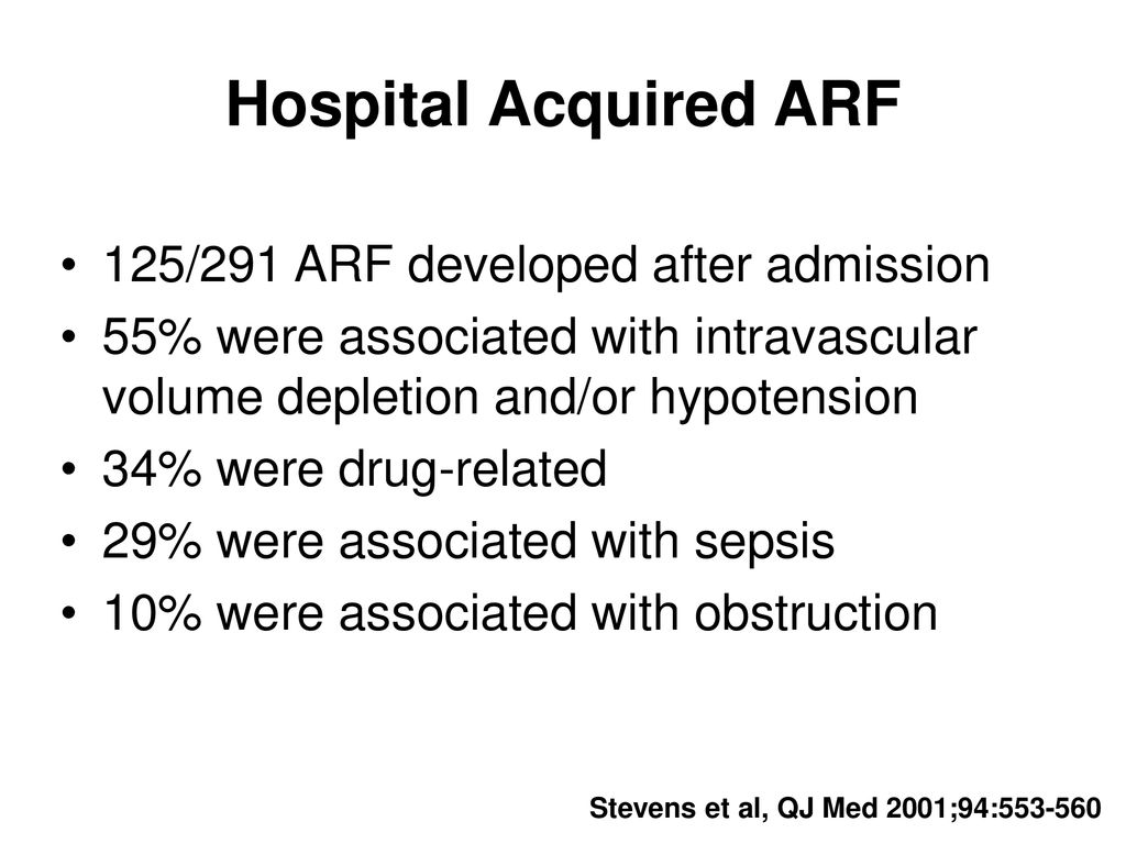 Hospital Acquired ARF 125/291 ARF developed after admission