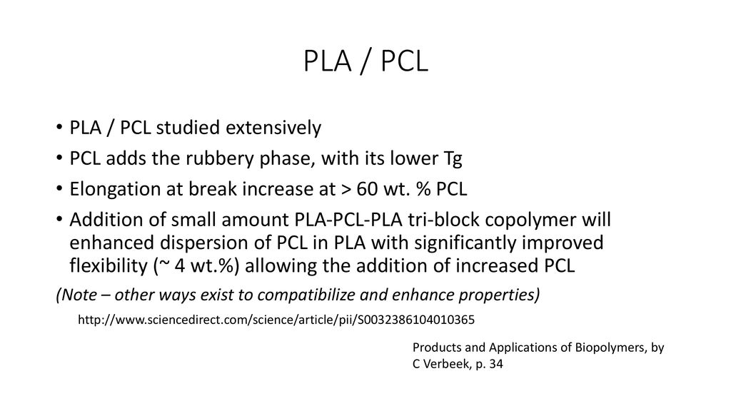 PLA / PCL PLA / PCL studied extensively