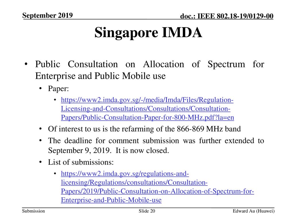 Month Year doc.: IEEE yy/xxxxr0. September Singapore IMDA.