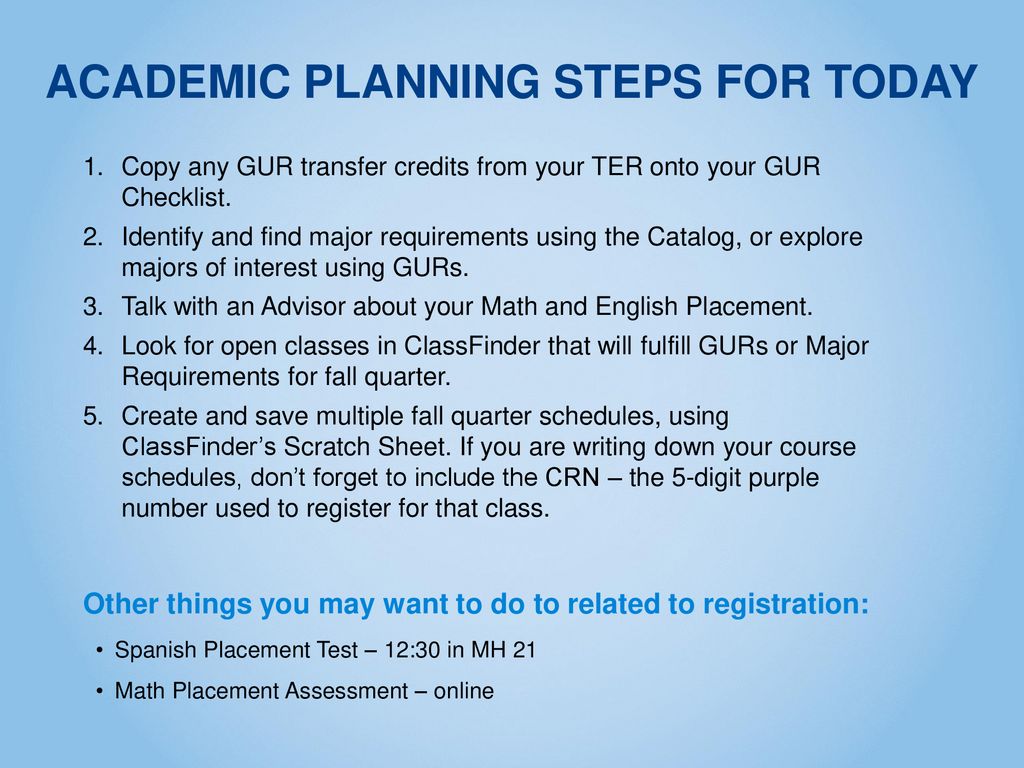 ACADEMIC PLANNING STEPS FOR TODAY
