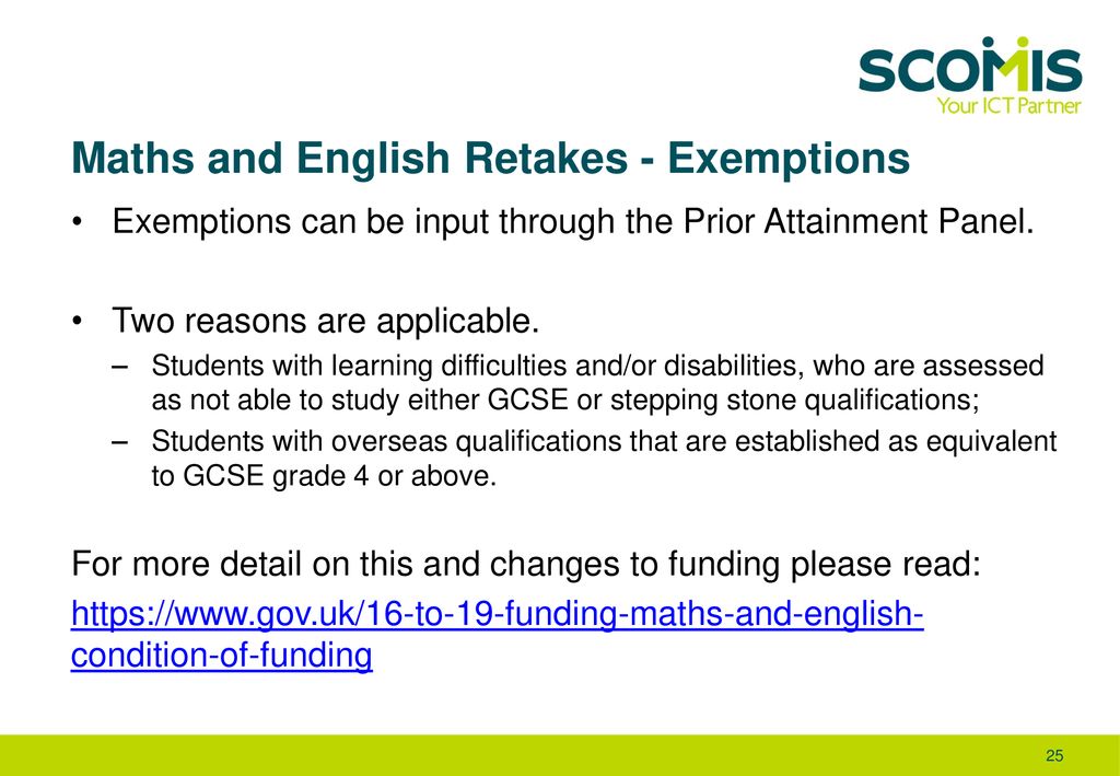 Maths and English Retakes - Exemptions