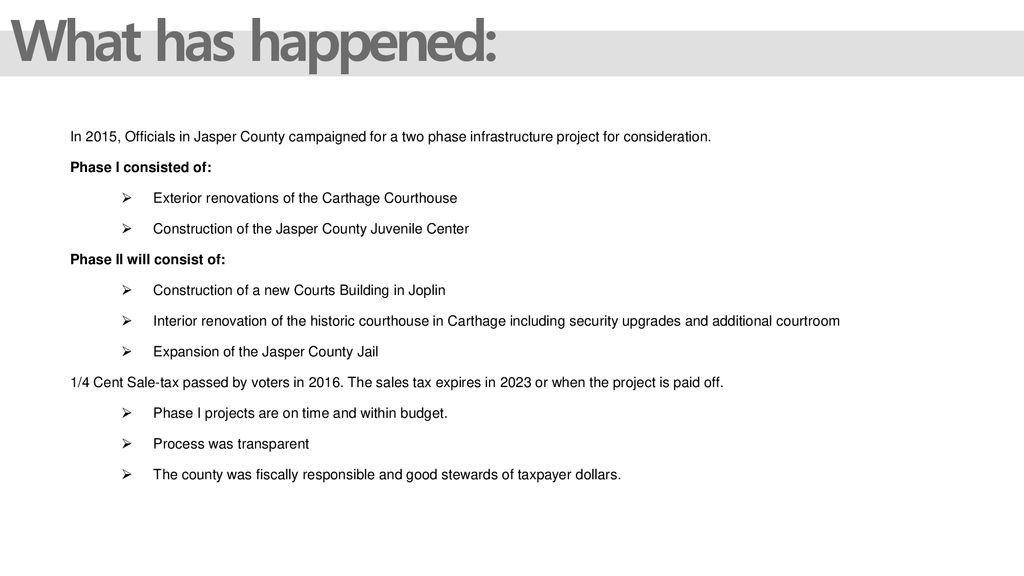 JASPER COUNTY PHASE 2 JUDICIAL SYSTEM AND JAIL EXPANSION PROJECT ppt
