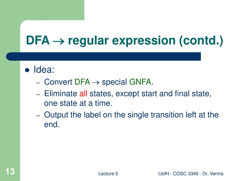 DFA  regular expression (contd.)