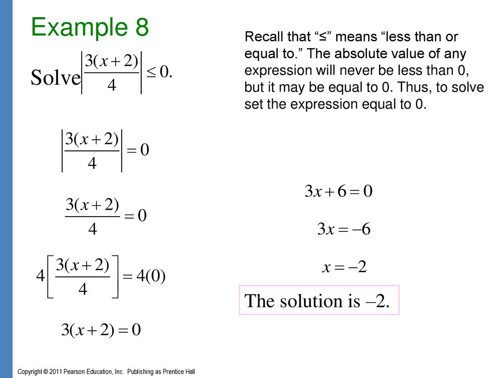 Example 8 Solve The solution is –2.
