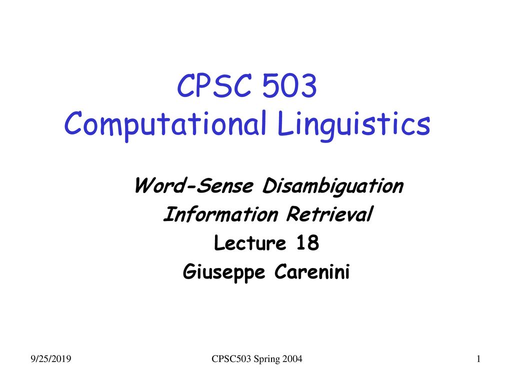 CPSC 503 Computational Linguistics ppt download
