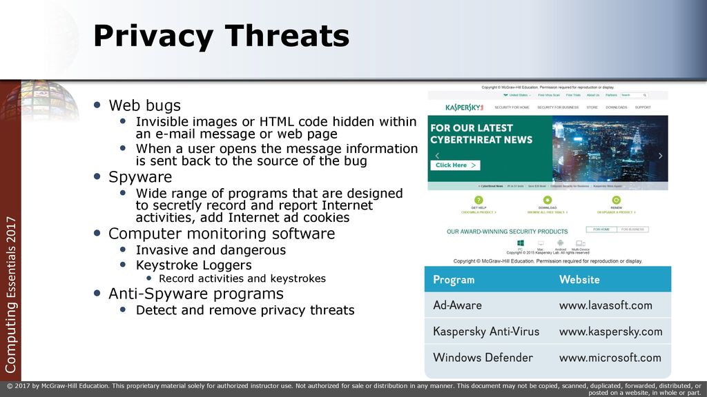 Privacy Threats Web bugs Spyware Computer monitoring software