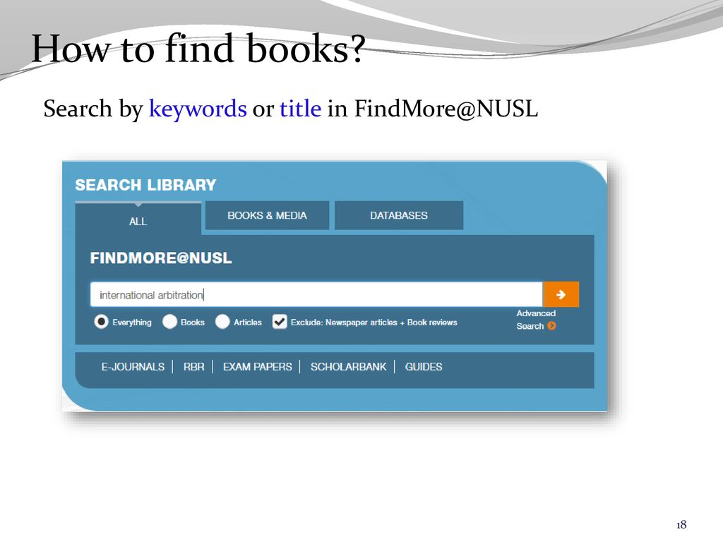 How to find books Search by keywords or title in