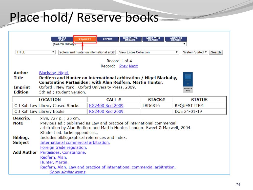 Place hold/ Reserve books