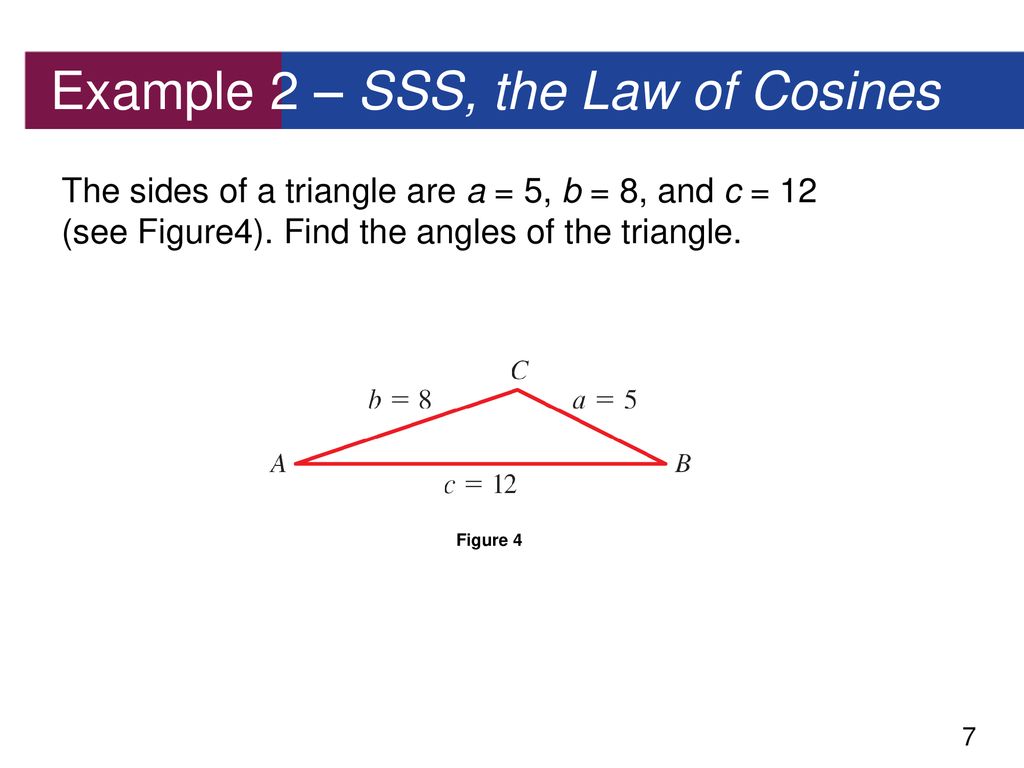Example 2 – SSS, the Law of Cosines