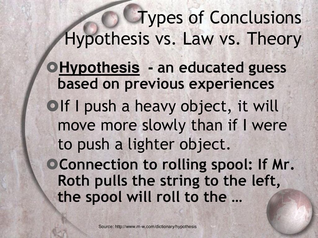 Types of Conclusions Hypothesis vs. Law vs. Theory