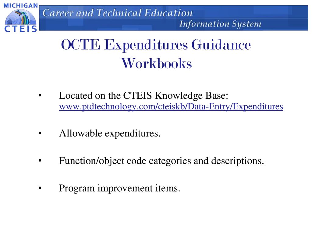OCTE Expenditures Guidance Workbooks