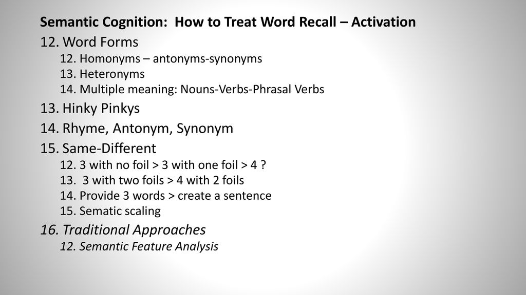 Semantic Cognition: How to Treat Word Recall – Activation Word Forms