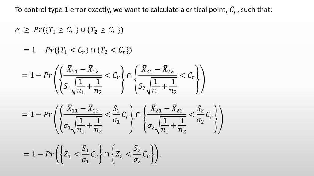 Incorporating The Sample Correlation Between Two Test Statistics To Adjust The Critical Points For The Control Of Type 1 Error Dror Rom And Jaclyn Mctague Ppt Download Incorporating The Sample Correlation Between Two Test Statistics To Adjust The Critical Points For The Control Of Type 1 Error Dror Rom And Jaclyn Mctague Ppt Download