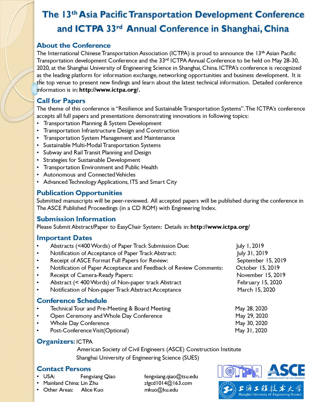 The 13th Asia Pacific Transportation Development Conference and ICTPA