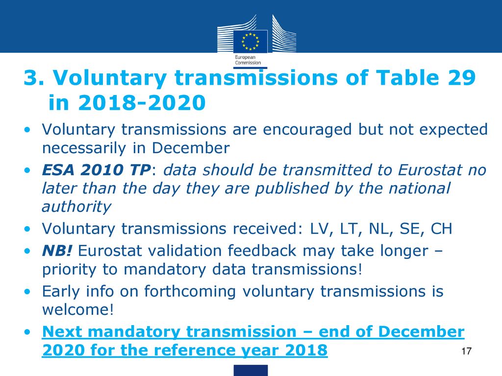 ESA 2010 TP Table 29 first mandatory data transmission - ppt download