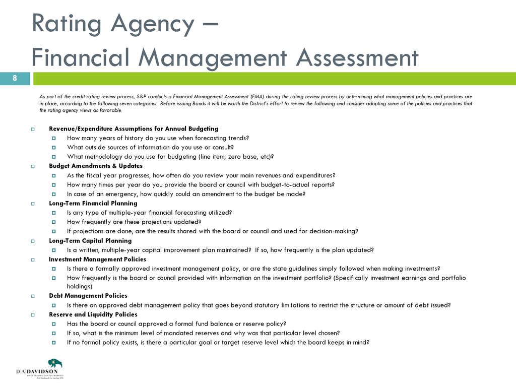 Rating Agency – Financial Management Assessment