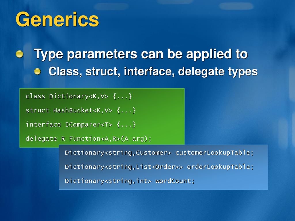 Generics Type parameters can be applied to