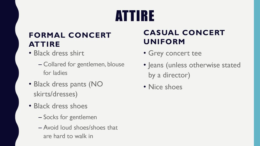 Attire Casual Concert Uniform Formal Concert Attire Black dress shirt
