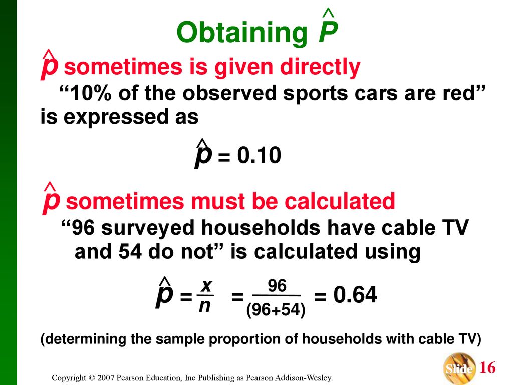 (determining the sample proportion of households with cable TV)