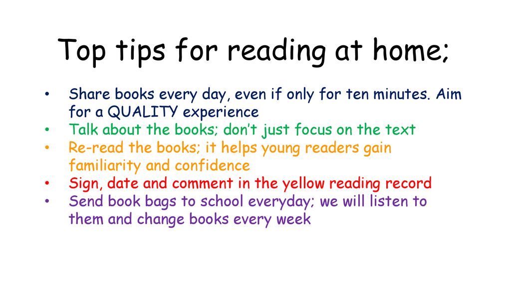 Top tips for reading at home;