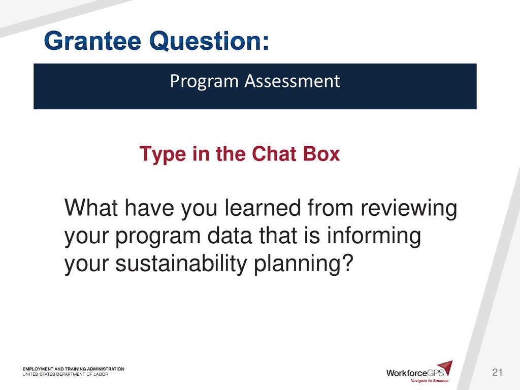 Grantee Question: Program Assessment. Type in the Chat Box.