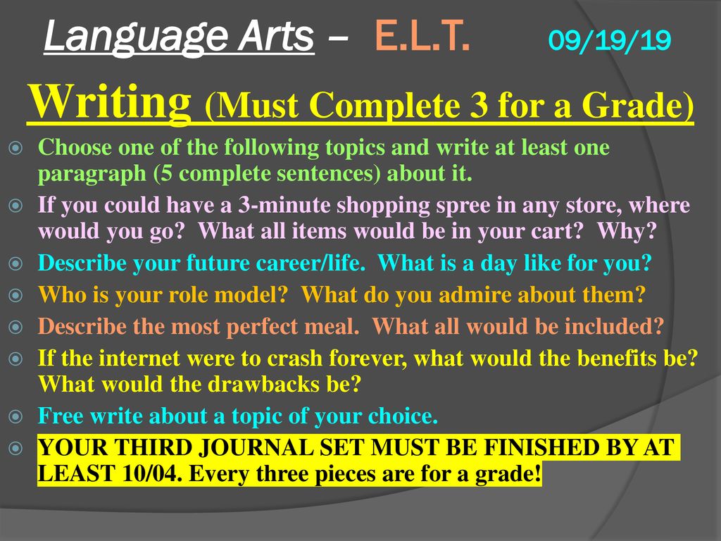 Writing (Must Complete 3 for a Grade)
