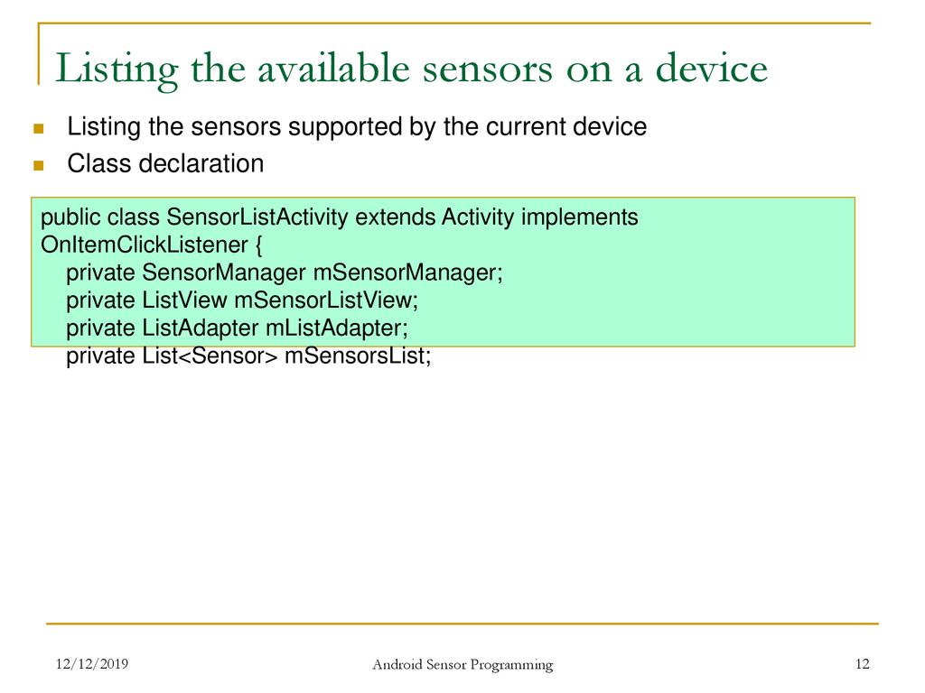 Listing the available sensors on a device