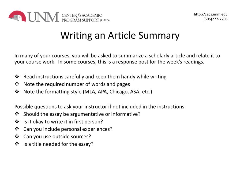 Writing an Article Summary - ppt download