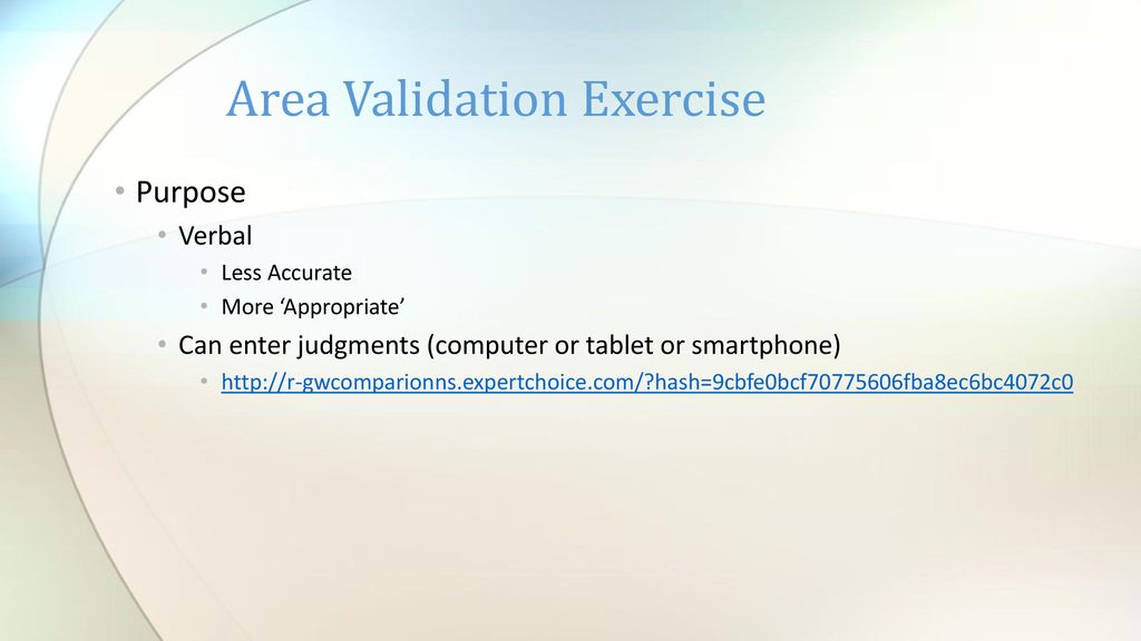 Area Validation Exercise