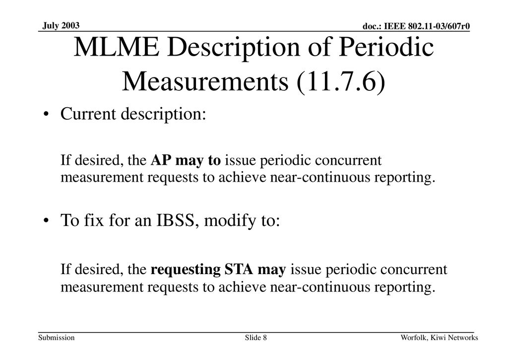 MLME Description of Periodic Measurements (11.7.6)