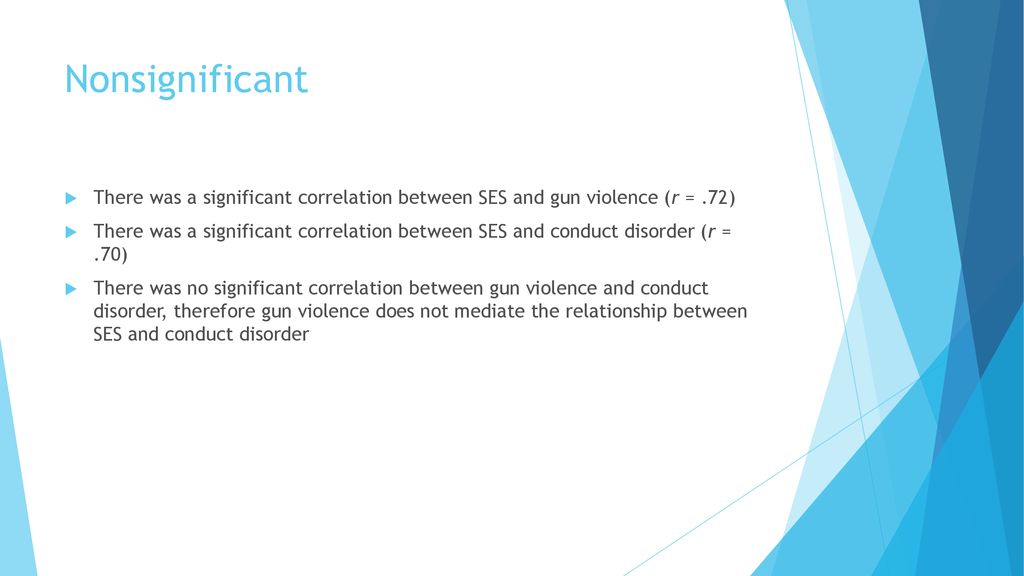 Nonsignificant There was a significant correlation between SES and gun violence (r = .72)