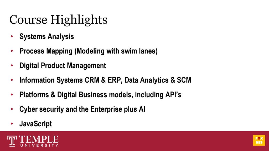 Course Highlights Systems Analysis